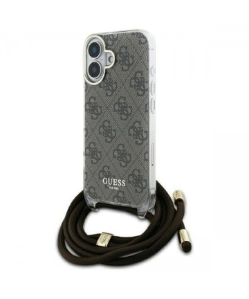 Guess Crossbody Cord 4G Print Case with Lanyard for iPhone 16 - Brown