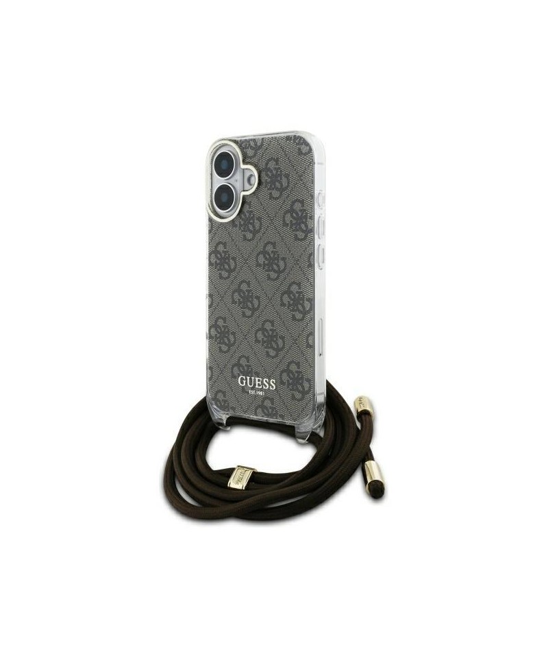 Guess Crossbody Cord 4G Print Case with Lanyard for iPhone 16 - Brown