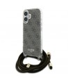 Guess Crossbody Cord 4G Print Case with Lanyard for iPhone 16 - Brown