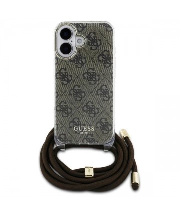 Guess Crossbody Cord 4G Print Case with Lanyard for iPhone 16 - Brown