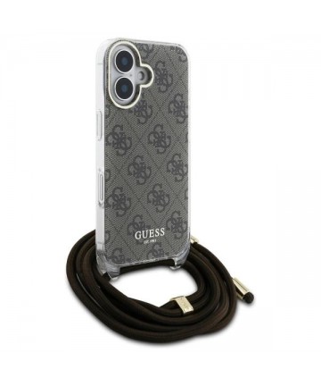 Guess Crossbody Cord 4G Print Case with Lanyard for iPhone 16 - Brown