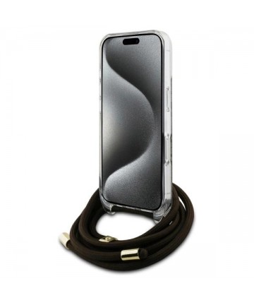Guess Crossbody Cord 4G Print Case with Lanyard for iPhone 16 - Brown