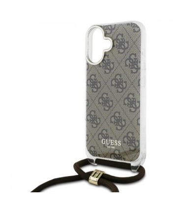 Guess Crossbody Cord 4G Print Case with Lanyard for iPhone 16 - Brown