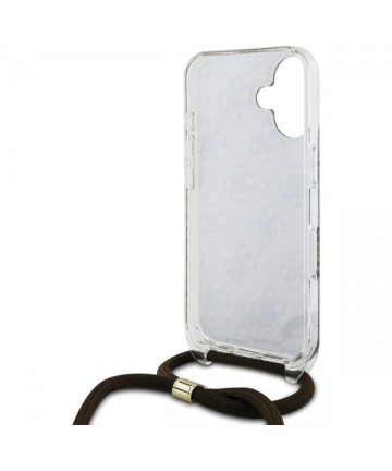 Guess Crossbody Cord 4G Print Case with Lanyard for iPhone 16 - Brown