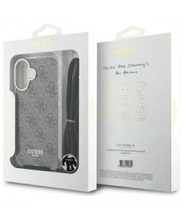 Guess Crossbody Cord 4G Print Case with Lanyard for iPhone 16 - Brown