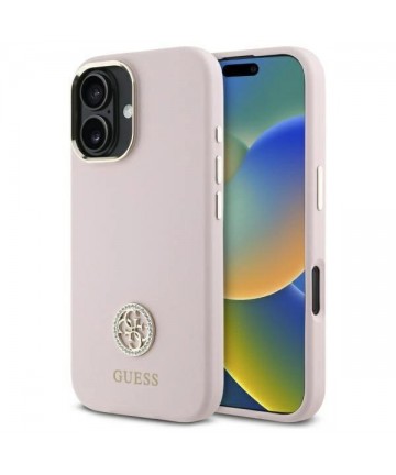 Guess Silicone Logo Strass 4G case for iPhone 16 - light pink