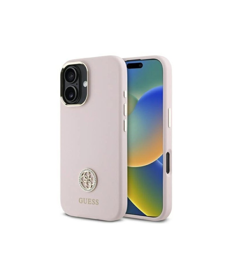 Guess Silicone Logo Strass 4G case for iPhone 16 - light pink