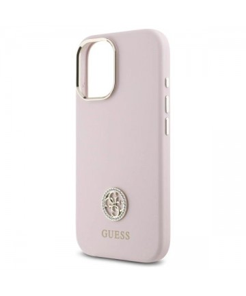 Guess Silicone Logo Strass 4G case for iPhone 16 - light pink