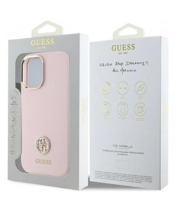 Guess Silicone Logo Strass 4G case for iPhone 16 - light pink