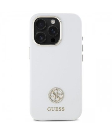 Guess Silicone Logo Strass 4G Case for iPhone 16 Pro Max - White