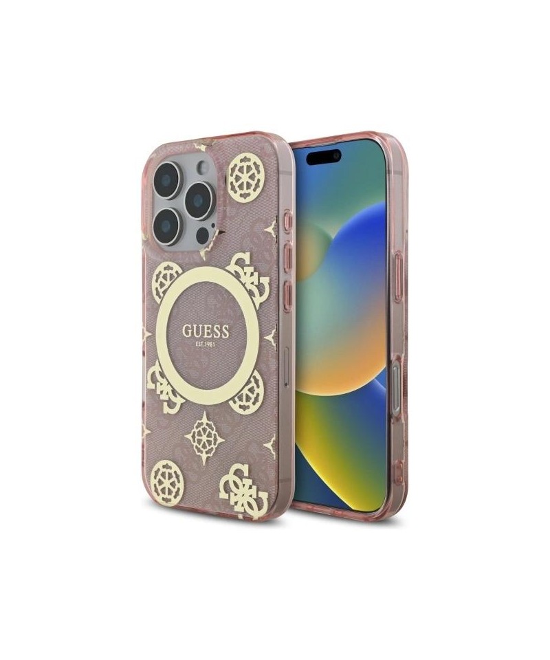 Guess IML Peony On 4G Background MagSafe Case for iPhone 16 Pro - Pink