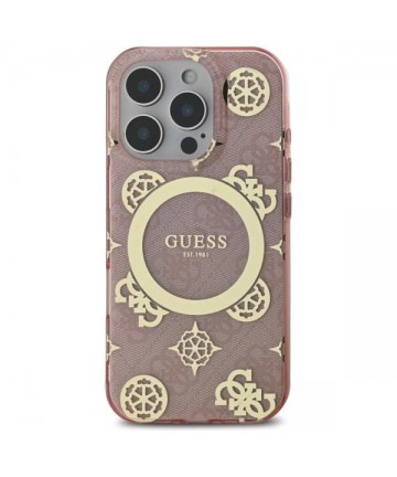 Guess IML Peony On 4G Background MagSafe Case for iPhone 16 Pro - Pink