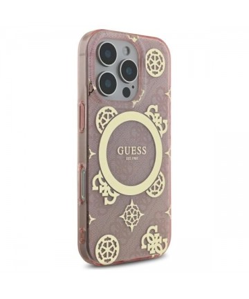 Guess IML Peony On 4G Background MagSafe Case for iPhone 16 Pro - Pink