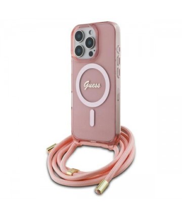 Guess Crossbody Cord Script MagSafe Case for iPhone 16 Pro - Pink