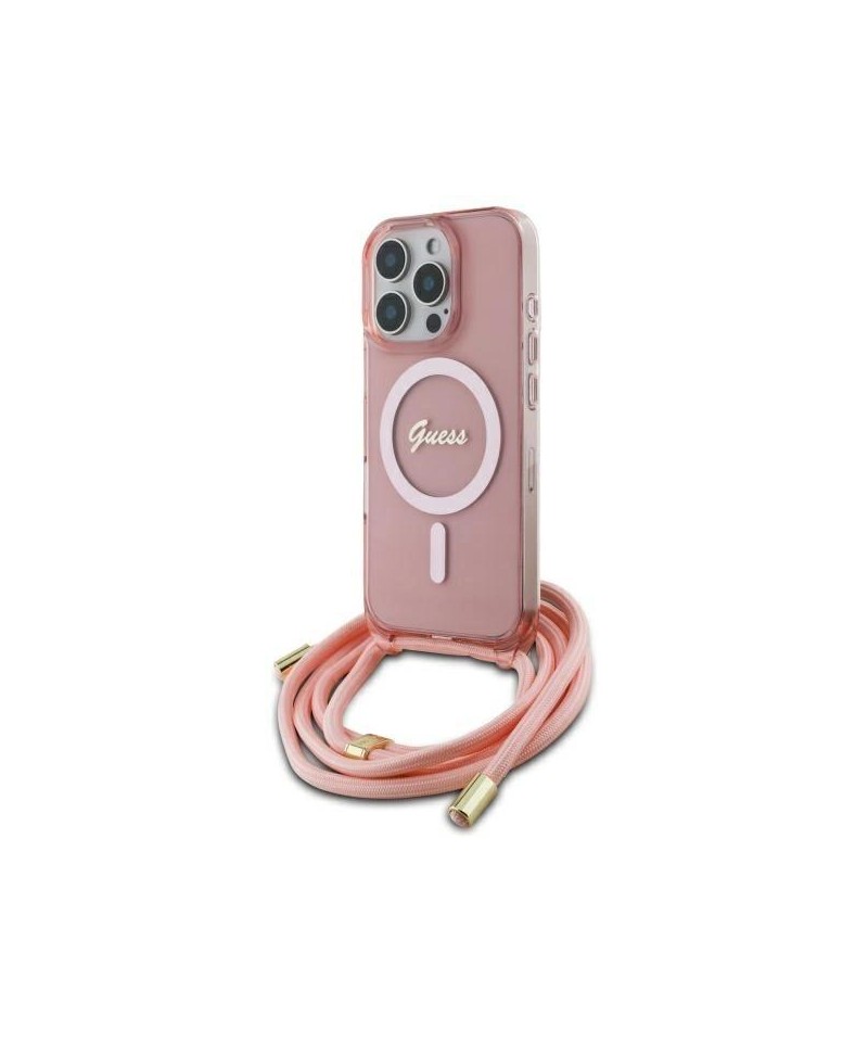 Guess Crossbody Cord Script MagSafe Case for iPhone 16 Pro - Pink