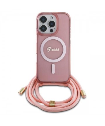 Guess Crossbody Cord Script MagSafe Case for iPhone 16 Pro - Pink
