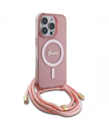 Guess Crossbody Cord Script MagSafe Case for iPhone 16 Pro - Pink