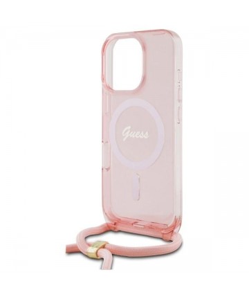 Guess Crossbody Cord Script MagSafe Case for iPhone 16 Pro - Pink