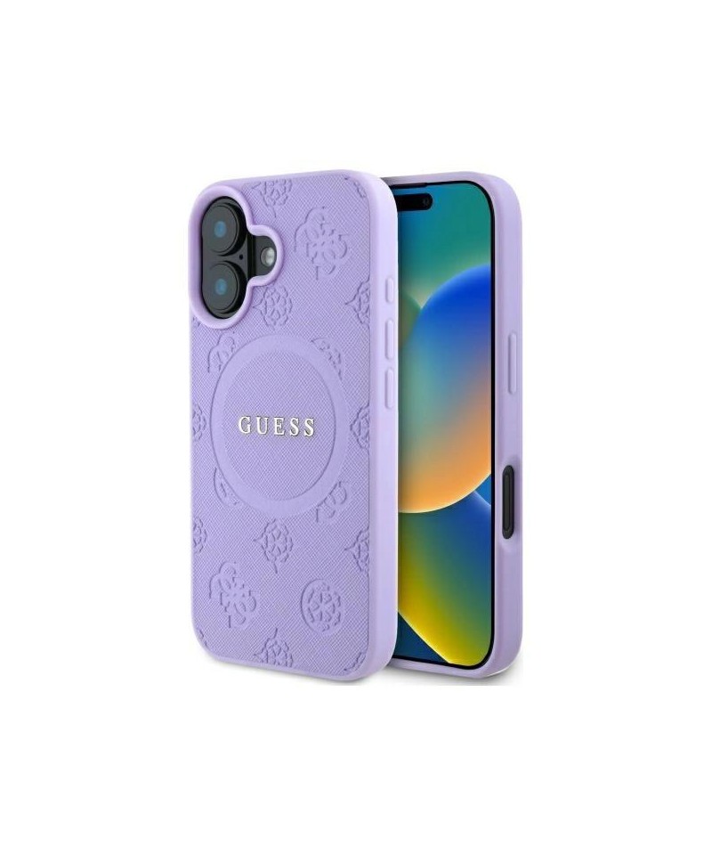 Guess Saffiano Peony Classic Logo MagSafena iPhone 16 Plus Case - Purple