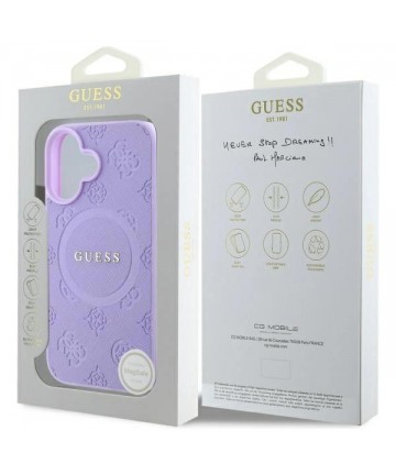 Guess Saffiano Peony Classic Logo MagSafena iPhone 16 Plus Case - Purple