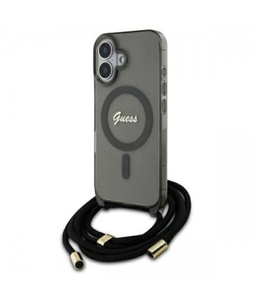 Guess Crossbody Cord Script MagSafe iPhone 16 Case - Black