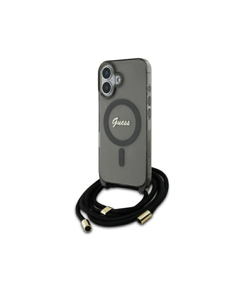 Guess Crossbody Cord Script MagSafe iPhone 16 Case - Black