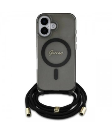 Guess Crossbody Cord Script MagSafe iPhone 16 Case - Black