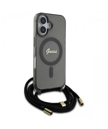 Guess Crossbody Cord Script MagSafe iPhone 16 Case - Black