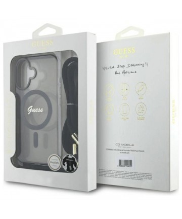 Guess Crossbody Cord Script MagSafe iPhone 16 Case - Black