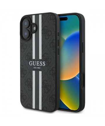 Guess 4G Printed Stripes MagSafe case for iPhone 16 - black