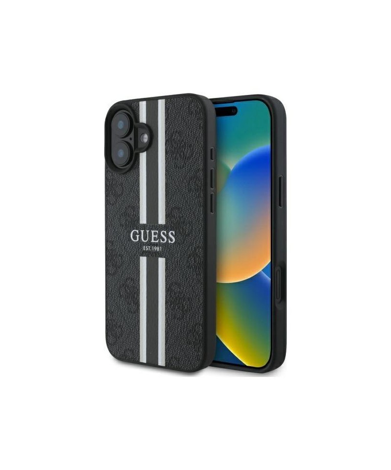 Guess 4G Printed Stripes MagSafe case for iPhone 16 - black