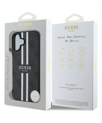 Guess 4G Printed Stripes MagSafe case for iPhone 16 - black