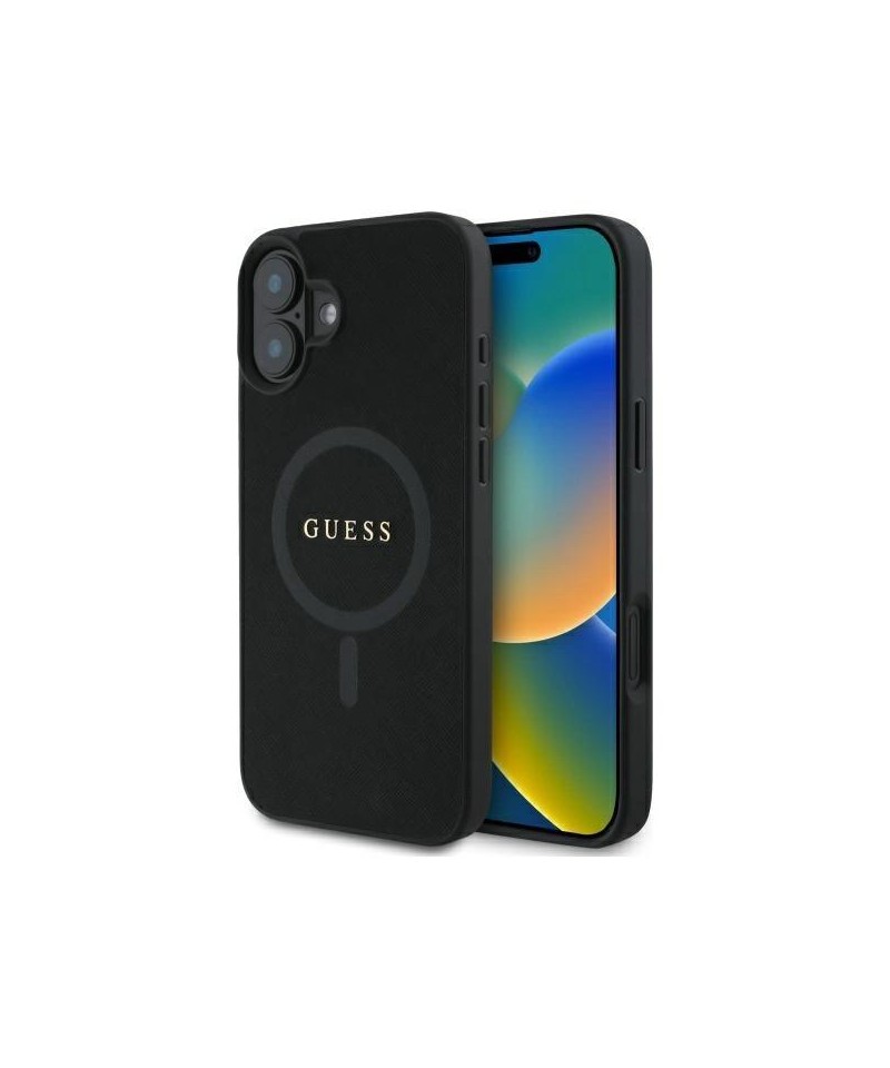 Guess Saffiano Classic Logo MagSafe case for iPhone 16 - black