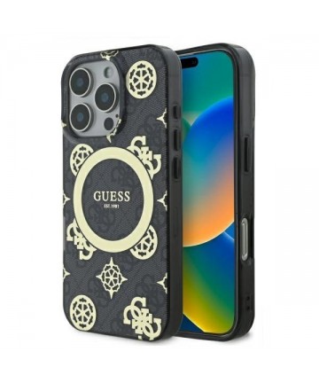 Guess IML Peony On 4G Background MagSafe Case for iPhone 16 Pro Max - Black