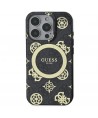 Guess IML Peony On 4G Background MagSafe Case for iPhone 16 Pro Max - Black