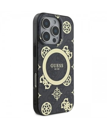 Guess IML Peony On 4G Background MagSafe Case for iPhone 16 Pro Max - Black