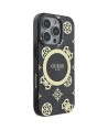 Guess IML Peony On 4G Background MagSafe Case for iPhone 16 Pro Max - Black