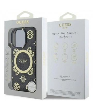 Guess IML Peony On 4G Background MagSafe Case for iPhone 16 Pro Max - Black