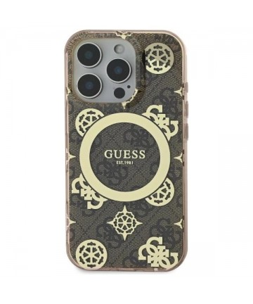 Guess IML Peony On 4G Background MagSafe Case for iPhone 16 Pro Max - Brown