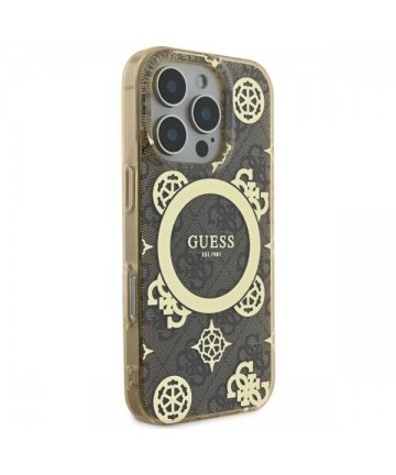 Guess IML Peony On 4G Background MagSafe Case for iPhone 16 Pro Max - Brown