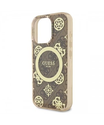 Guess IML Peony On 4G Background MagSafe Case for iPhone 16 Pro Max - Brown