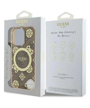 Guess IML Peony On 4G Background MagSafe Case for iPhone 16 Pro Max - Brown