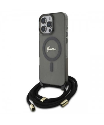 Guess Crossbody Cord Script MagSafe Case for iPhone 16 Pro Max - Black