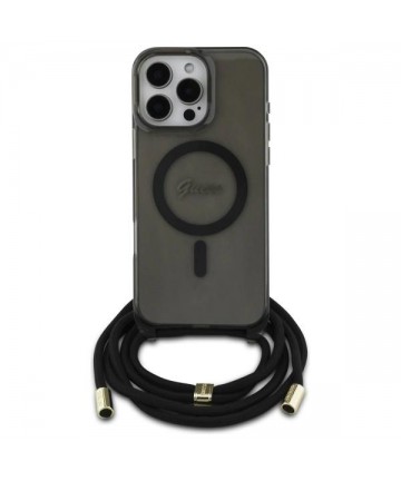 Guess Crossbody Cord Script MagSafe Case for iPhone 16 Pro Max - Black