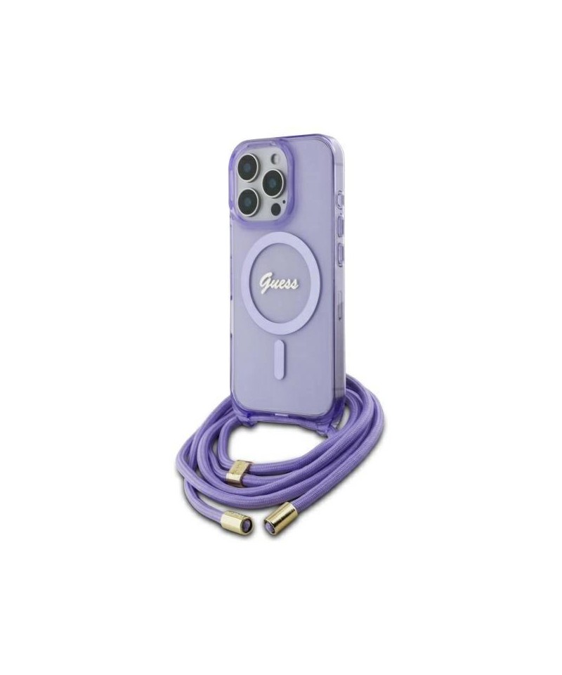 Guess Crossbody Cord Script MagSafe Case for iPhone 16 Pro Max - Purple