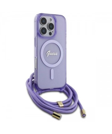 Guess Crossbody Cord Script MagSafe Case for iPhone 16 Pro Max - Purple