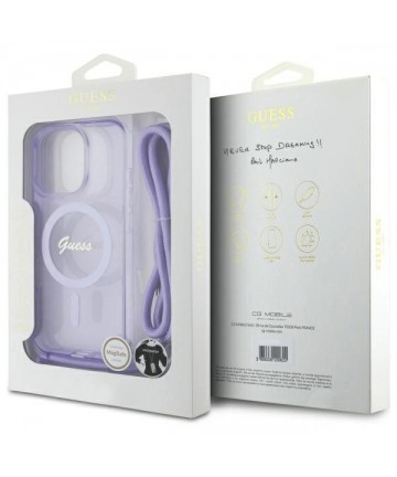 Guess Crossbody Cord Script MagSafe Case for iPhone 16 Pro Max - Purple