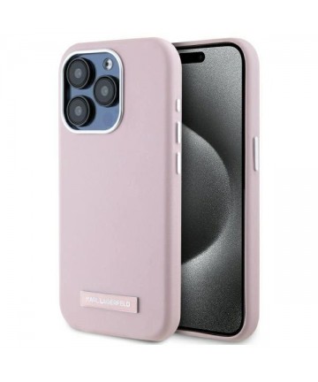 Karl Lagerfeld FW Metal Plate MagSafe iPhone 15 Pro Case - Pink