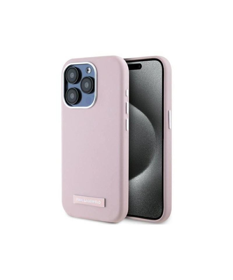 Karl Lagerfeld FW Metal Plate MagSafe iPhone 15 Pro Case - Pink