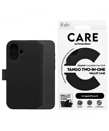 CARE by PanzerGlass Feature Tango 2in1 Wallet MagSafe Case for iPhone 16 - Black